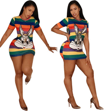 Sequin cartoon avatar round neck dress