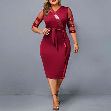Sequin Stitching Plus Size Women's Dress