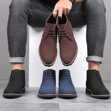 Men's Lace-Up Leather Boots Casual Comfort, Large Sizes