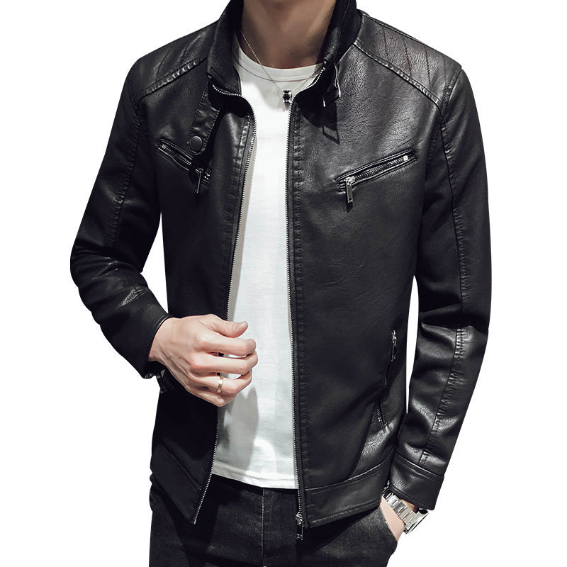 Casual Mock Neck leather jacket