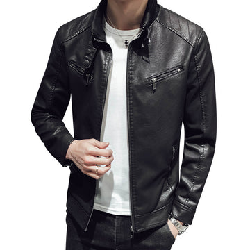 Casual Mock Neck leather jacket