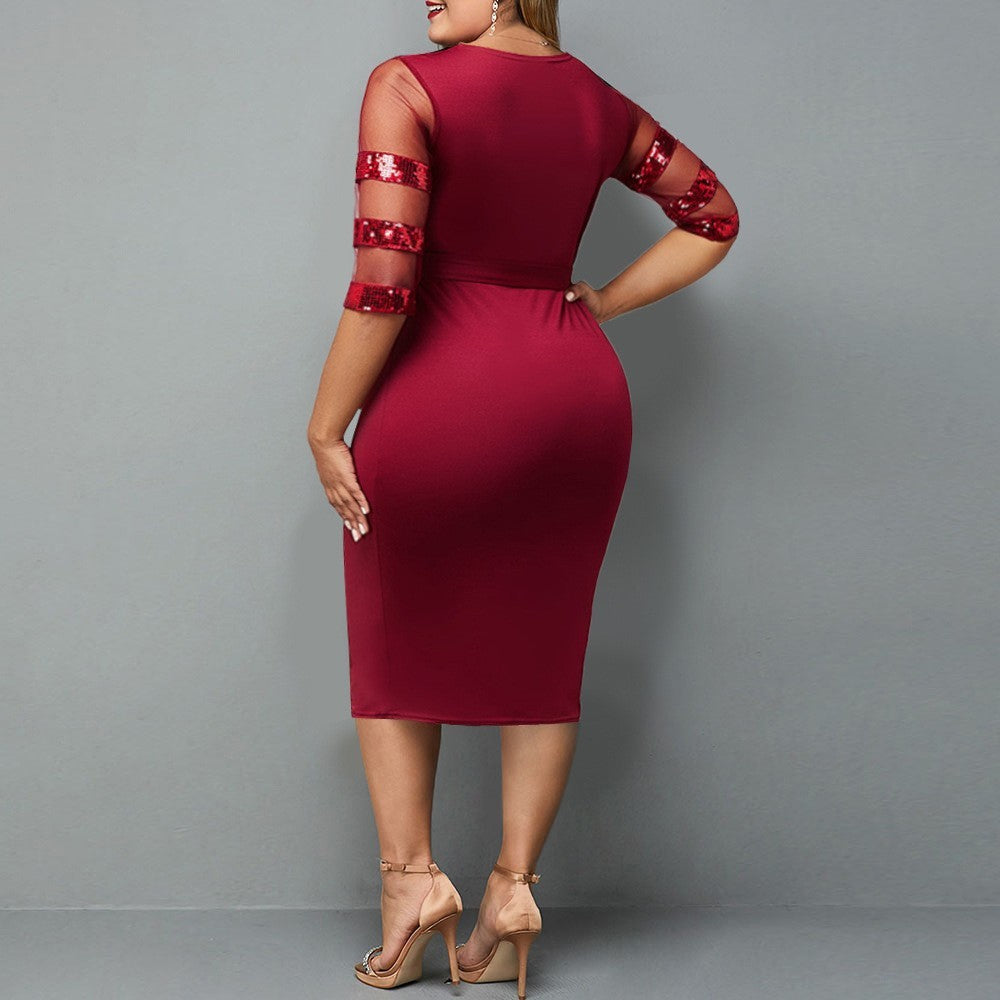 Sequin Stitching Plus Size Women's Dress
