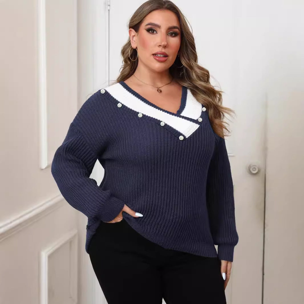 Imitation Pearl Beaded Top Plus Size Women's Clothing