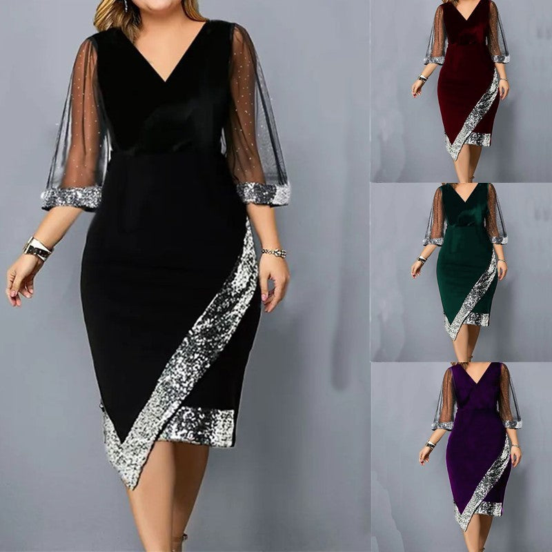 Irregular Sequin Perspective Mesh Women's Dress