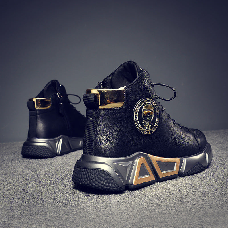 Top Layer Cowhide High-top Shoes Black Leather