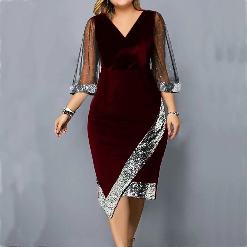 Irregular Sequin Perspective Mesh Women's Dress