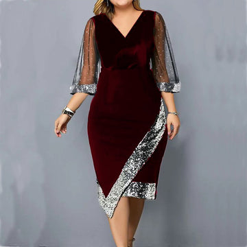 Irregular Sequin Perspective Mesh Women's Dress