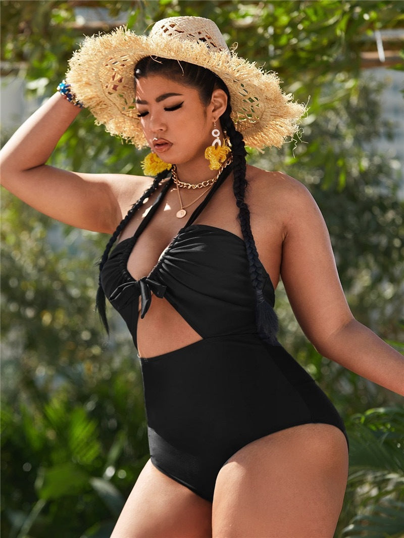 Women's Green Tie-Dye Plus Size One-Piece Swimwear.