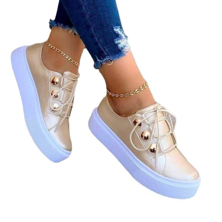 Women Lace-up Flats Sneakers Rivet Casual Shoes