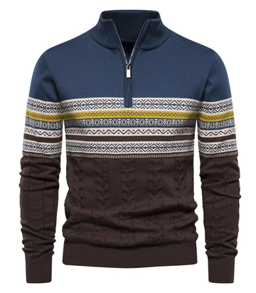 Suvifuly Mens Quarter-Zip Up Pullover Sweater Striped Slim Fit Sweater Casual Lightweight Warm Long Sleeve Mock Neck Sweater Navy Blue