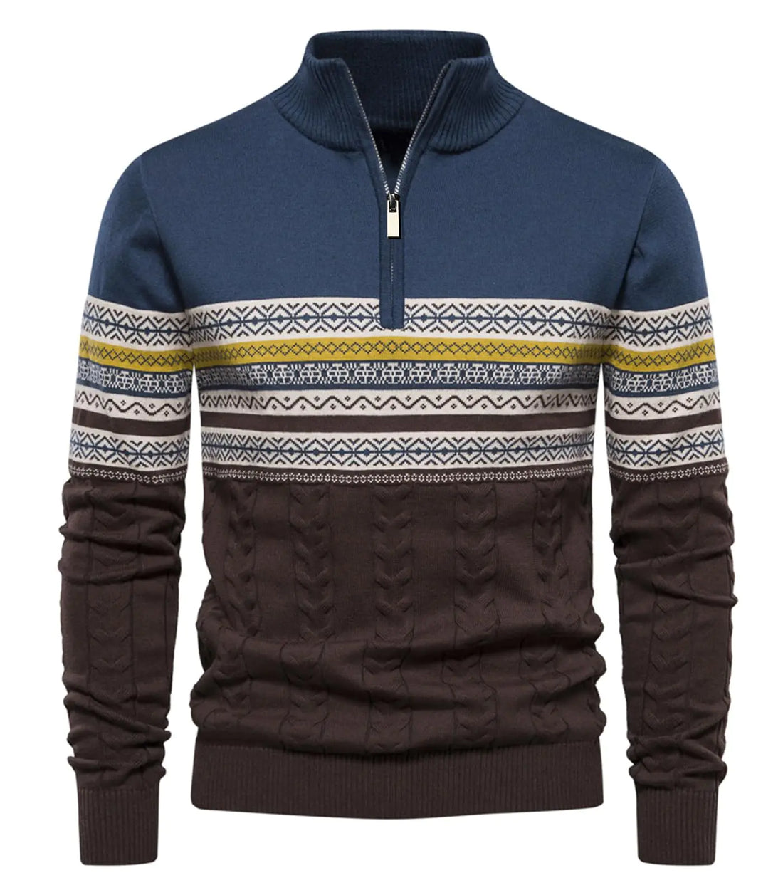 Suvifuly Mens Quarter-Zip Up Pullover Sweater Striped Slim Fit Sweater Casual Lightweight Warm Long Sleeve Mock Neck Sweater Navy Blue